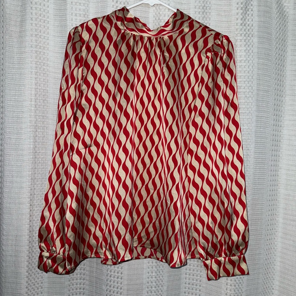 Red and Cream Satin Women's Top